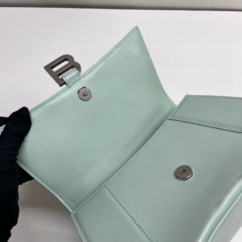 99🆕Balenciaga/巴黎世家 薄荷綠銀扣全皮沙漏s號 單肩包斜挎包手提包 可拆卸肩帶,❤️正品-6