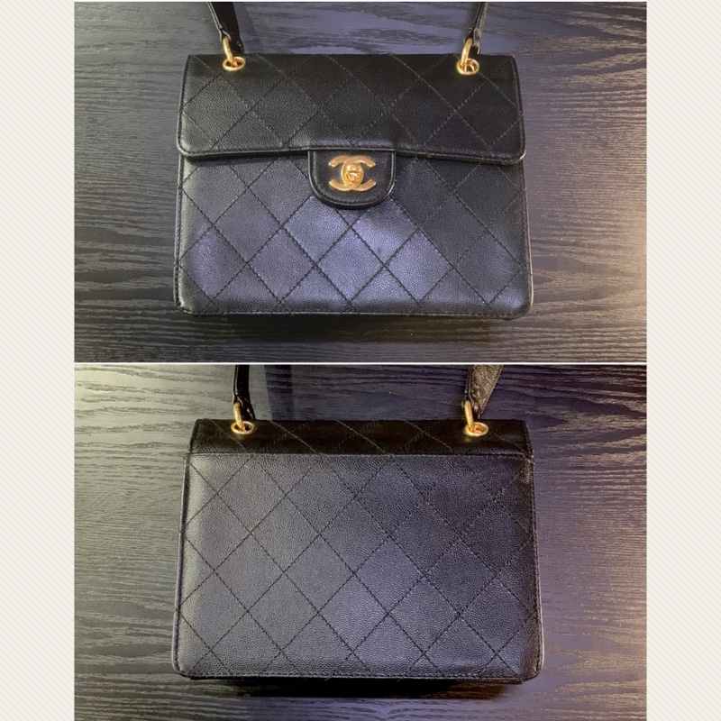 Chanel Vintage Caviar Gold Diamond Quilted With 24k Gold-Plate CC Turn Lock Shoulder Bag In Black 香奈兒魚子醬經典單肩包-1