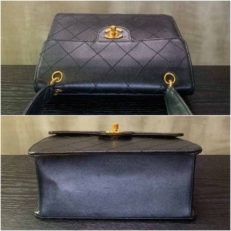 Chanel Vintage Caviar Gold Diamond Quilted With 24k Gold-Plate CC Turn Lock Shoulder Bag In Black 香奈兒魚子醬經典單肩包-3