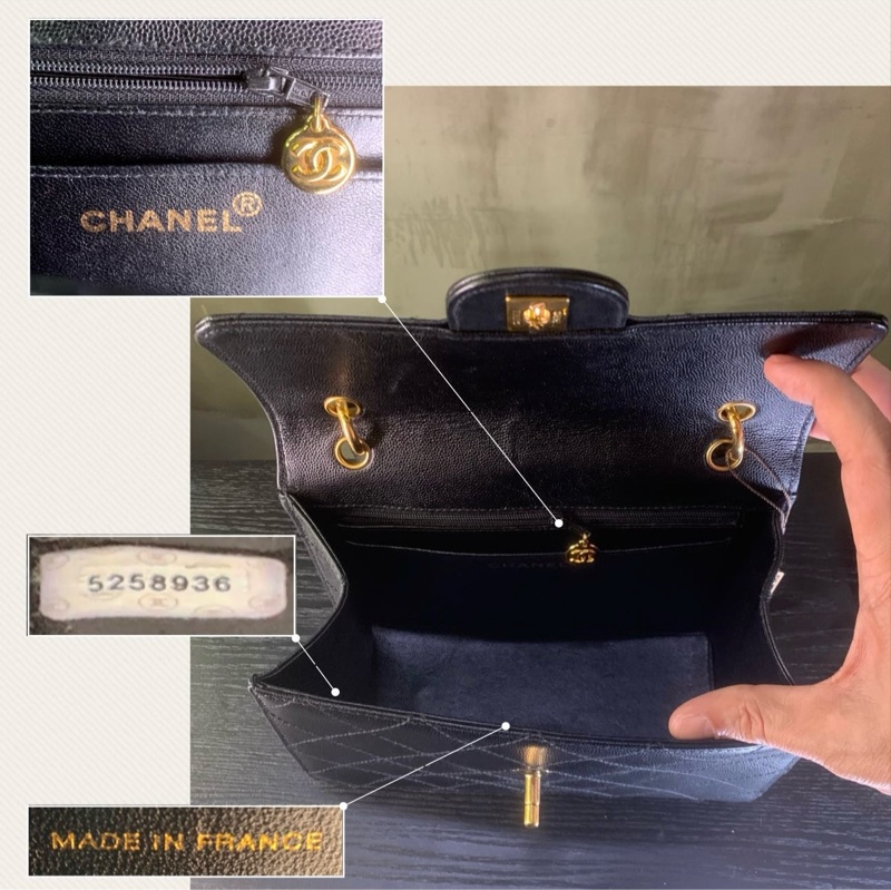Chanel Vintage Caviar Gold Diamond Quilted With 24k Gold-Plate CC Turn Lock Shoulder Bag In Black 香奈兒魚子醬經典單肩包-5