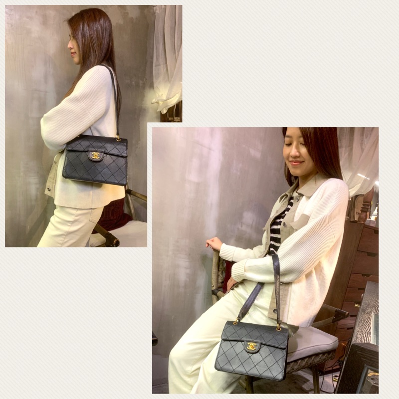 Chanel Vintage Caviar Gold Diamond Quilted With 24k Gold-Plate CC Turn Lock Shoulder Bag In Black 香奈兒魚子醬經典單肩包-6