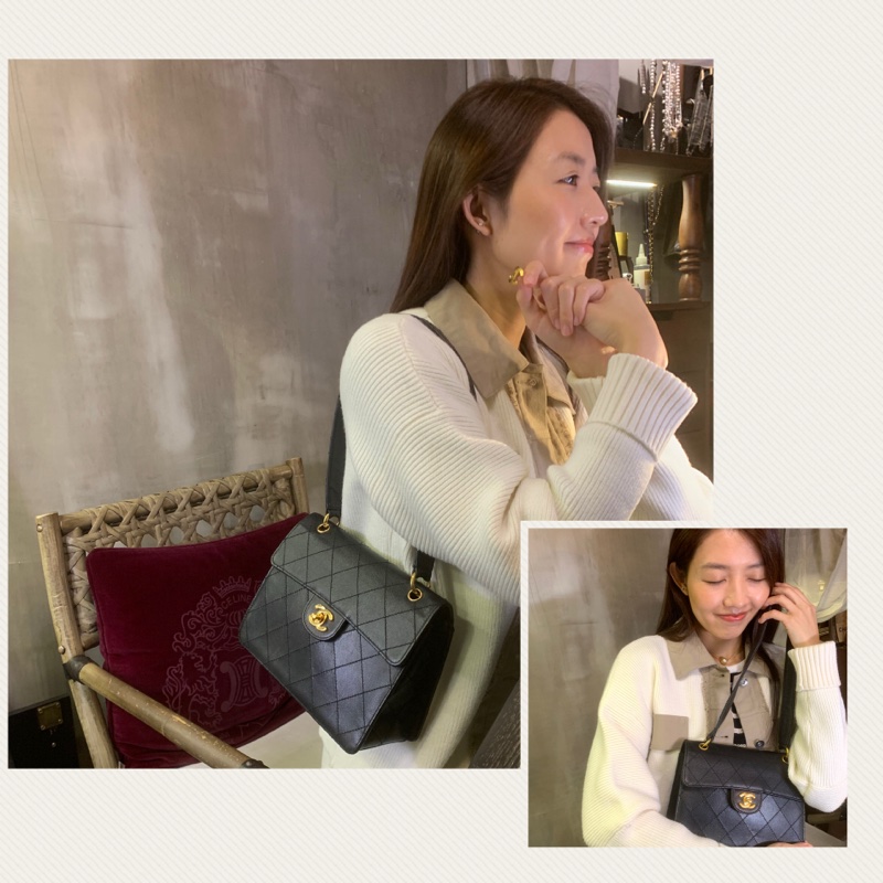 Chanel Vintage Caviar Gold Diamond Quilted With 24k Gold-Plate CC Turn Lock Shoulder Bag In Black 香奈兒魚子醬經典單肩包-7