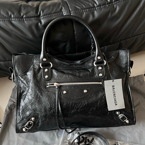 Balenciaga巴黎世家黑銀LeCity中號機車包手提包斜背包 閒置新❤️正品保障