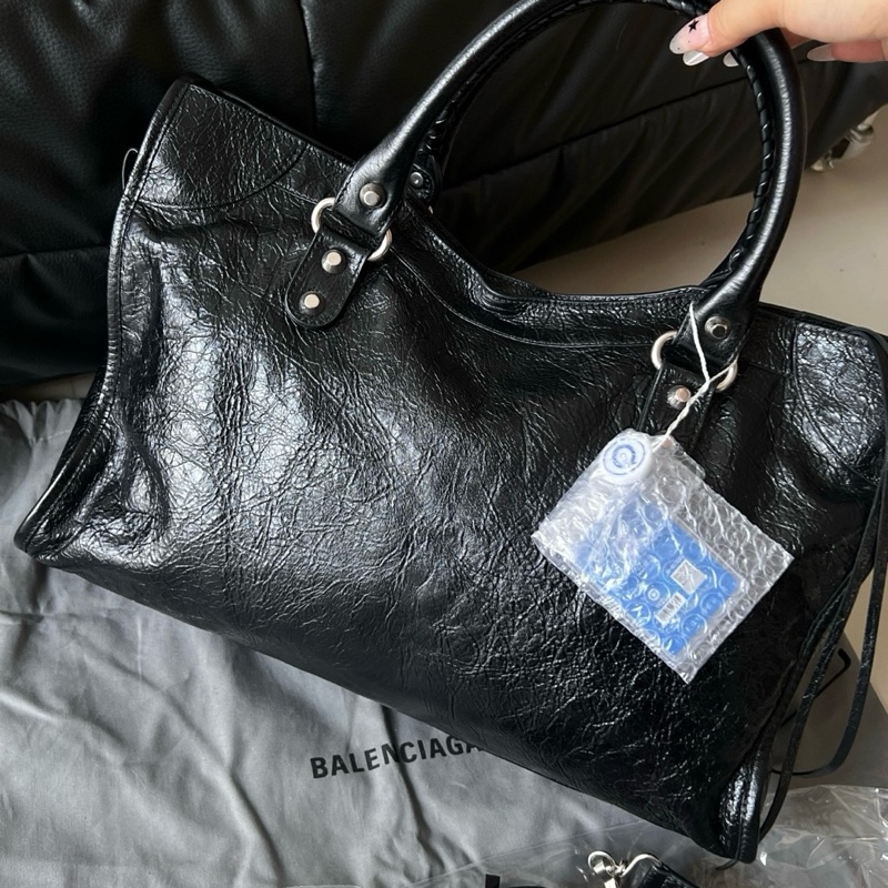 Balenciaga巴黎世家黑銀LeCity中號機車包手提包斜背包 閒置新❤️正品保障-4