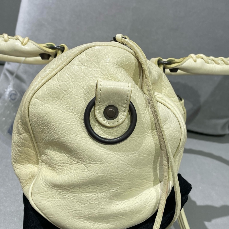 ✨balenciaga巴黎世家小雞黃色羊皮黑釘小號機車波士頓手提斜挎包 ❤️正品-3