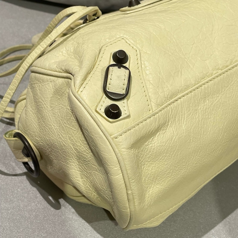 ✨balenciaga巴黎世家小雞黃色羊皮黑釘小號機車波士頓手提斜挎包 ❤️正品-5