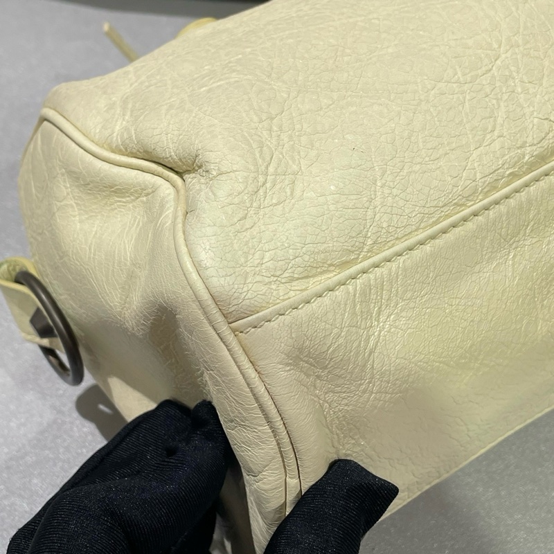 ✨balenciaga巴黎世家小雞黃色羊皮黑釘小號機車波士頓手提斜挎包 ❤️正品-7