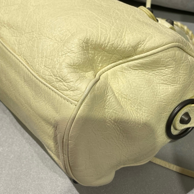 ✨balenciaga巴黎世家小雞黃色羊皮黑釘小號機車波士頓手提斜挎包 ❤️正品-8