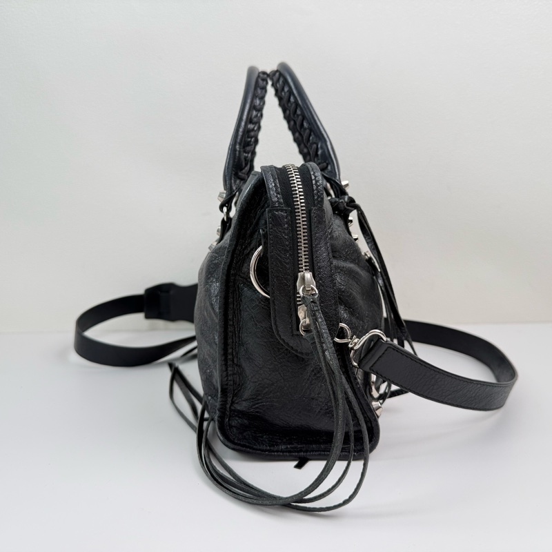 ✨99新🆕巴黎世家/Balenciaga  黑色機車包手提包斜挎包單肩包 銀扣❤️正品保障-1