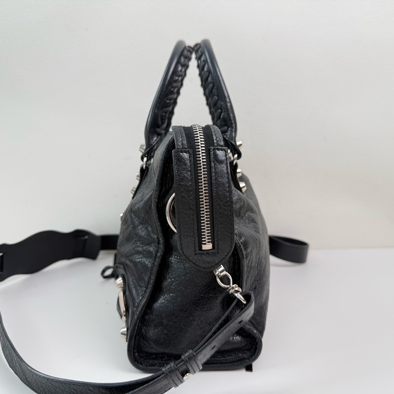 ✨99新🆕巴黎世家/Balenciaga  黑色機車包手提包斜挎包單肩包 銀扣❤️正品保障-2