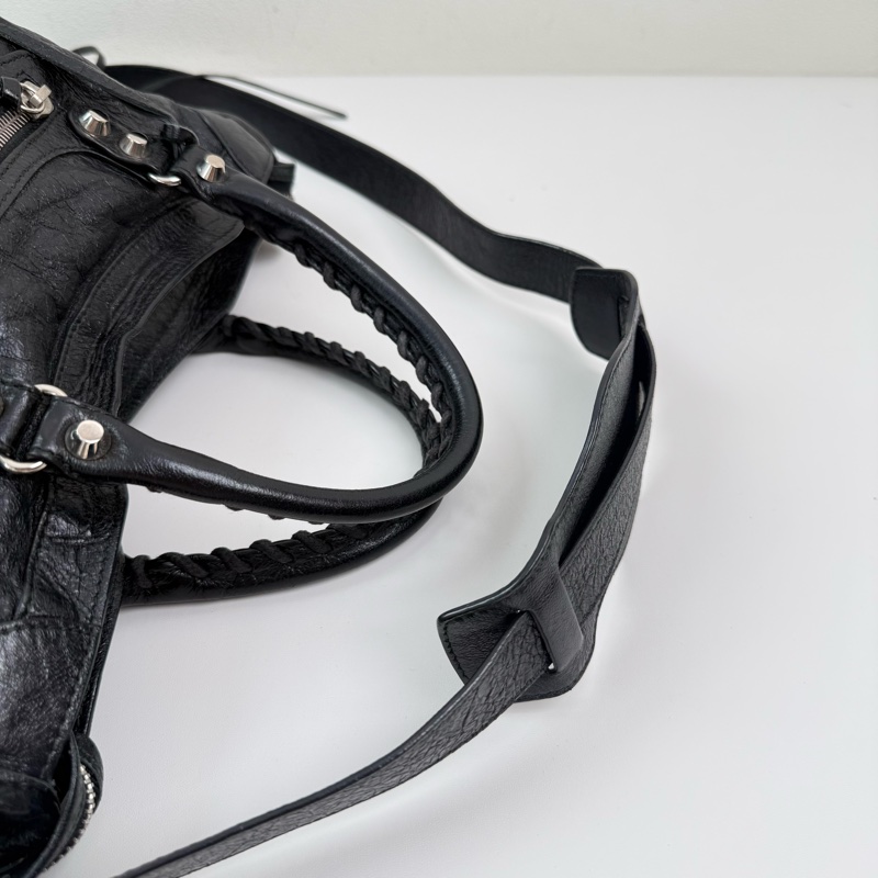 ✨99新🆕巴黎世家/Balenciaga  黑色機車包手提包斜挎包單肩包 銀扣❤️正品保障-6
