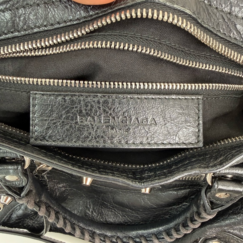 ✨99新🆕巴黎世家/Balenciaga  黑色機車包手提包斜挎包單肩包 銀扣❤️正品保障-7
