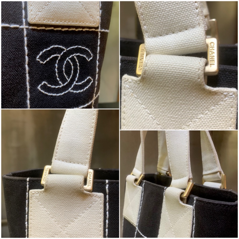 香奈兒黑色帆布冰格CC手提包 Chanel Vintage Black Canvas Handbag With Quilted CC Logo-5