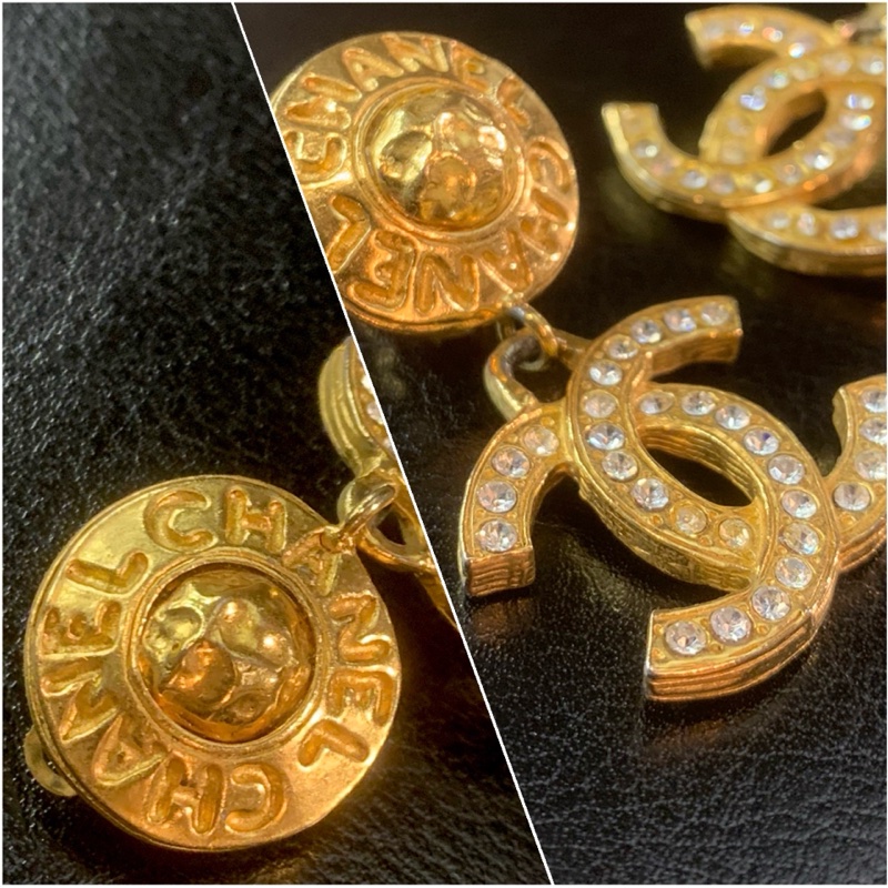 Chanel Vintage CC Logo Ear Clips With Crystals  香奈兒水鑽CC吊墜耳夾-2