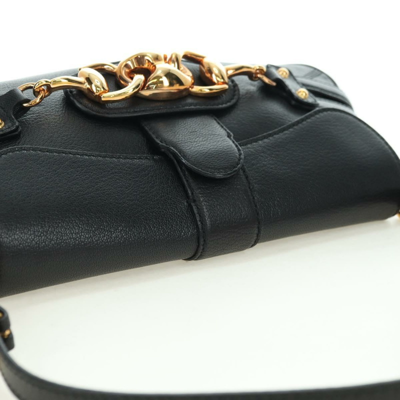 【日本直送】GUCCI 馬銜扣單肩包，黑色金色皮革，貨號 159402，正品編號 178489SAV-5