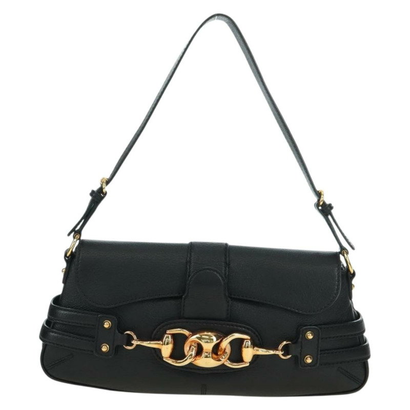 【日本直送】GUCCI 馬銜扣單肩包，黑色金色皮革，貨號 159402，正品編號 178489SAV-12