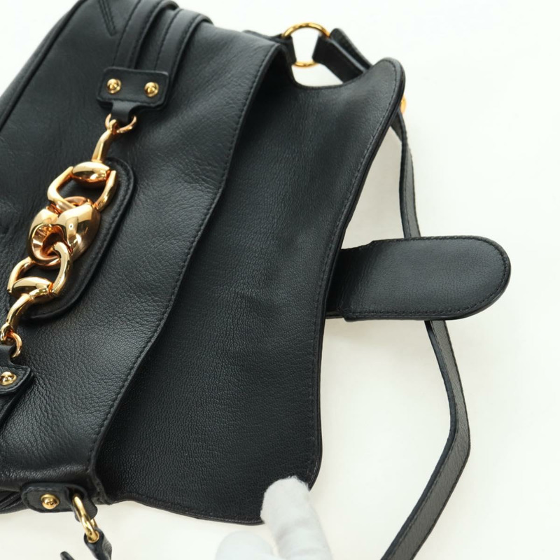【日本直送】GUCCI 馬銜扣單肩包，黑色金色皮革，貨號 159402，正品編號 178489SAV-18