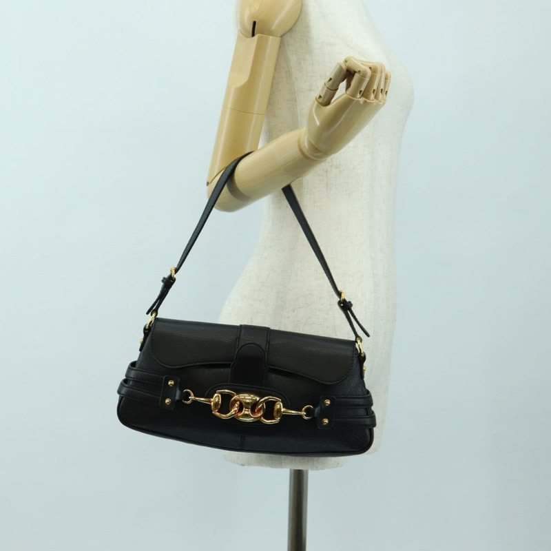 【日本直送】GUCCI 馬銜扣單肩包，黑色金色皮革，貨號 159402，正品編號 178489SAV-24