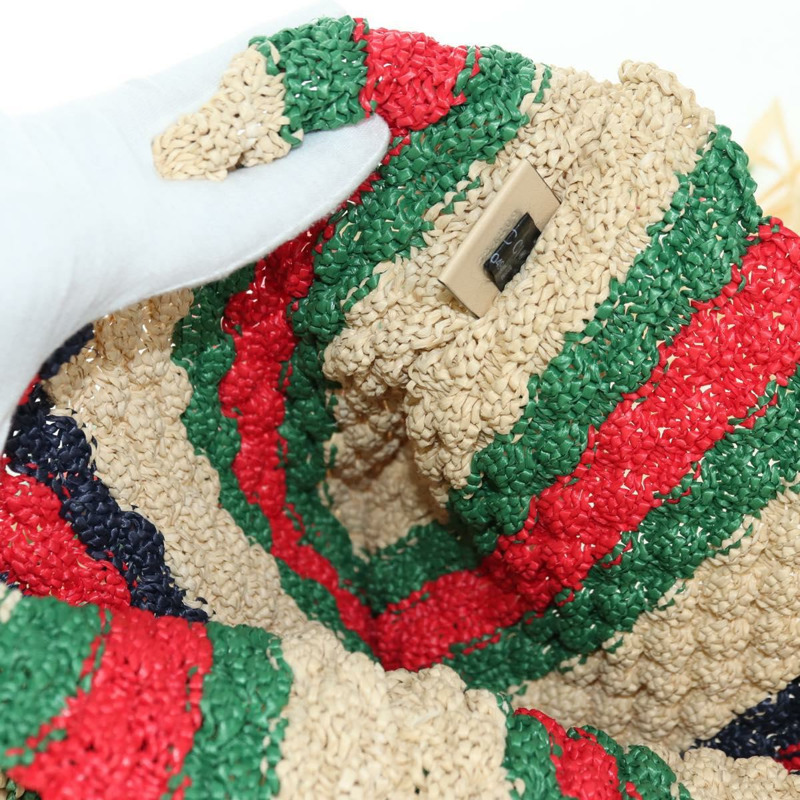 【日本直送】GUCCI 拉菲草編織多色肩包 Auth 177605M-20