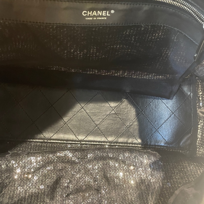 Chanel/香奈兒 黑色單肩托特包亮片網紗款42*26*15-8