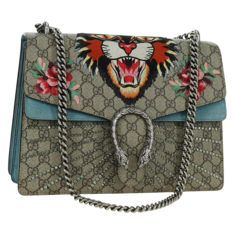 【日本直送】GUCCI 鏈條 Dionysus 憤怒貓包 皮革 米色 銀色 403348 正品 178733V-0