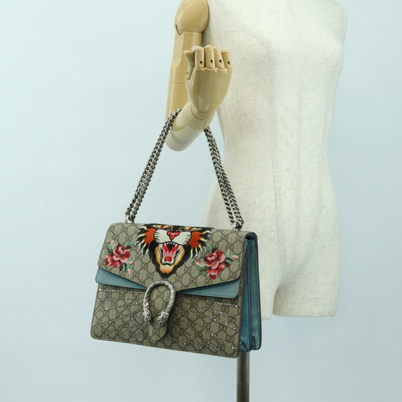 【日本直送】GUCCI 鏈條 Dionysus 憤怒貓包 皮革 米色 銀色 403348 正品 178733V-28