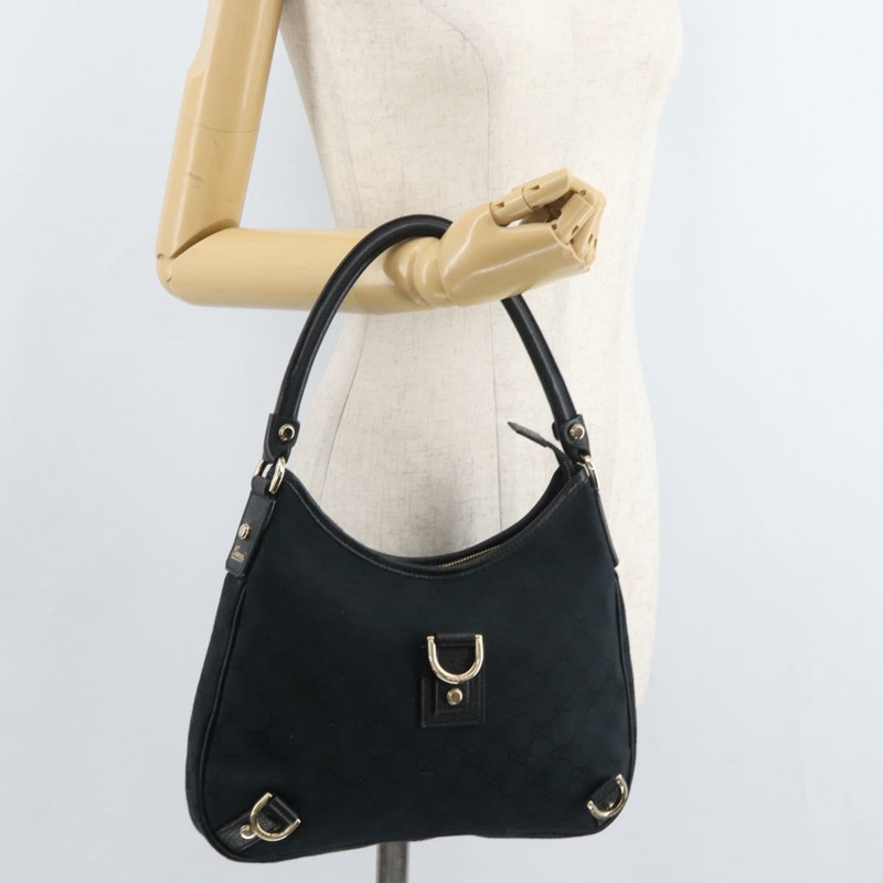 【日本直送】GUCCI Abbey GG帆布單肩包 黑色 金色 130738 正品 179375A-23