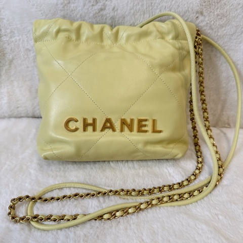 CHANEL✨mini 22 購物袋垃圾袋 小雞黃 晶片款