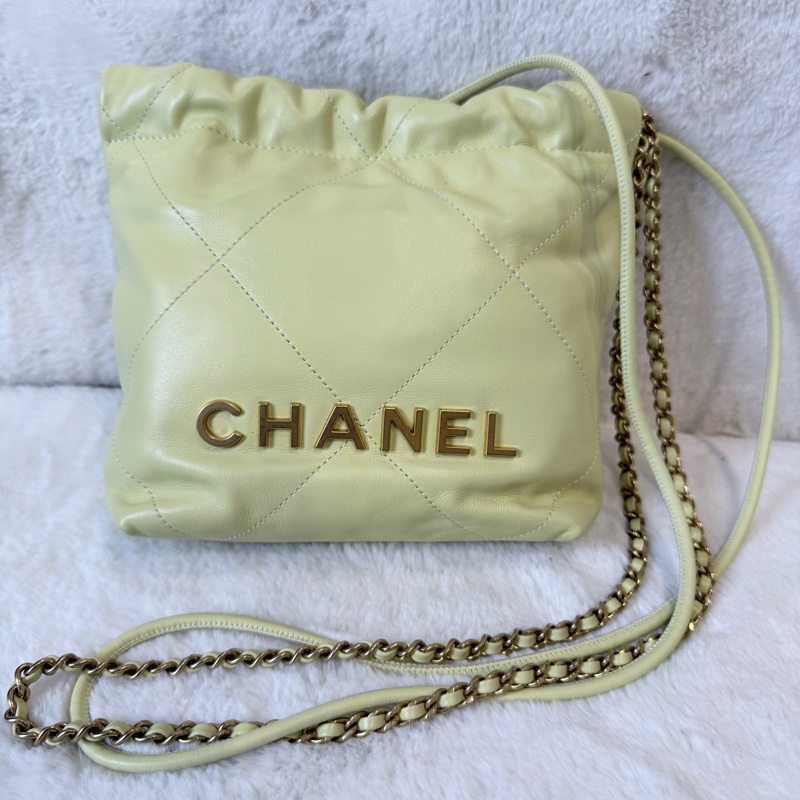 CHANEL✨mini 22 購物袋垃圾袋 小雞黃 晶片款-3