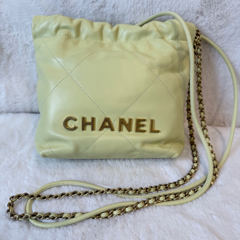 CHANEL✨mini 22 購物袋垃圾袋 小雞黃 晶片款-4