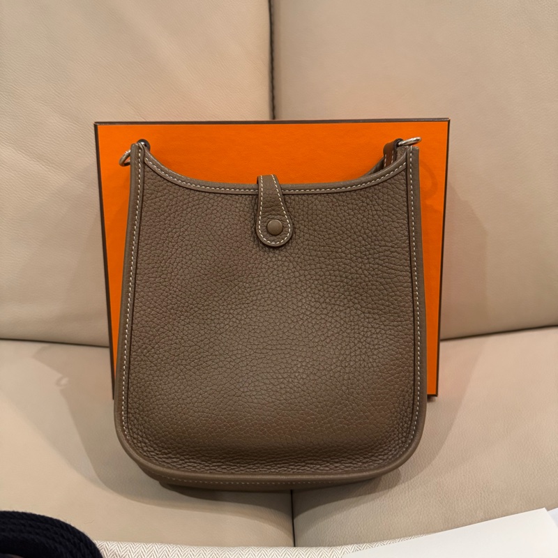 Hermes 愛馬仕 mini Evelyne 依芙琳/斜背包/大象灰銀釦/D刻/95新美品-2