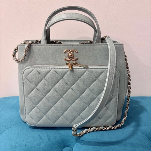 CHANEL 香奈兒 寶寶藍色 荔枝紋牛皮 Business Affinity 兩用包 A93750 手提肩背側背 超實用 夾層多容量又大