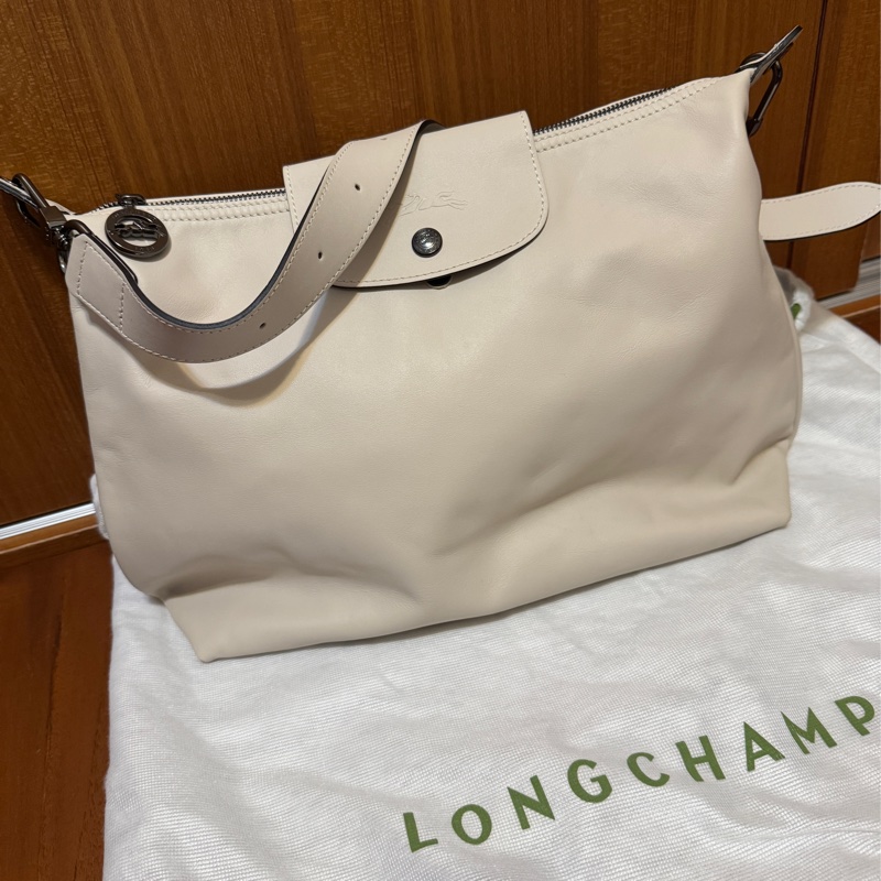 Longchamp LE PLIAGE XTRA hobo半月形單肩包 M 白紙色 牛皮-0