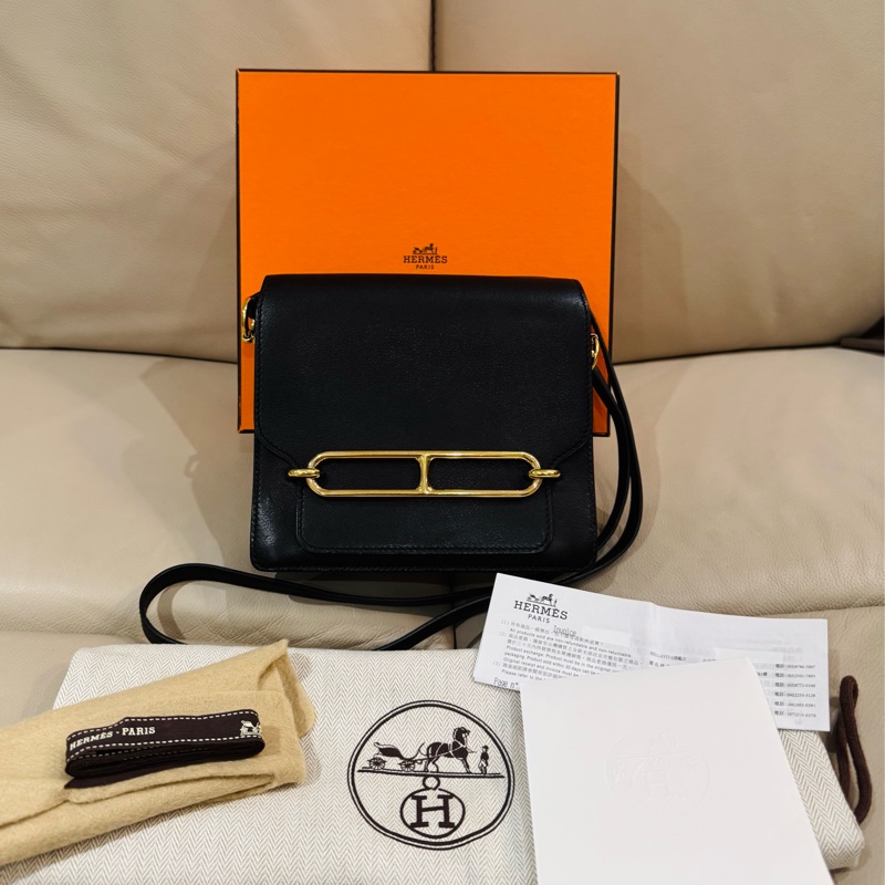 Hermes 愛馬仕 mini Roulis 豬鼻包/斜背包/黑色淡金釦/95新美品-0