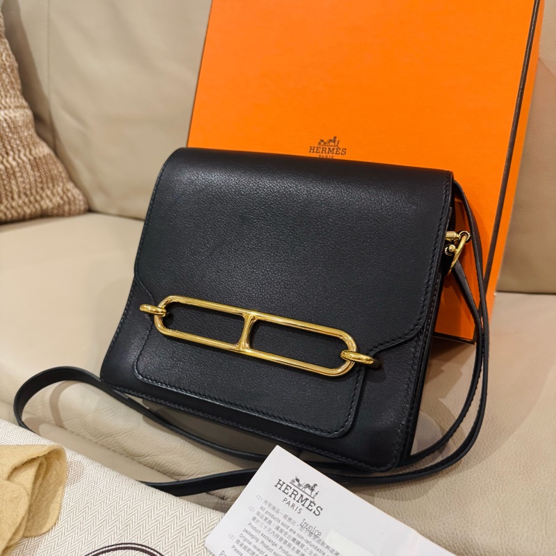 Hermes 愛馬仕 mini Roulis 豬鼻包/斜背包/黑色淡金釦/95新美品-1