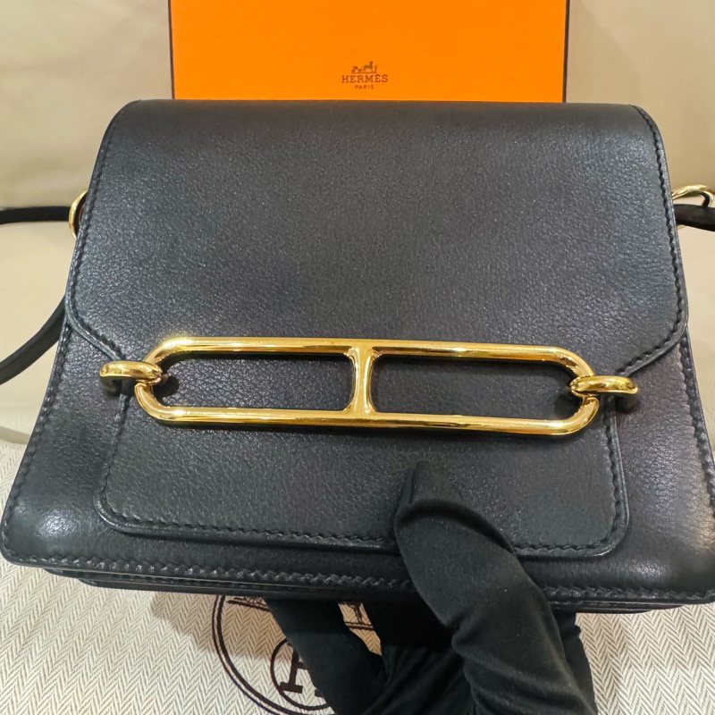 Hermes 愛馬仕 mini Roulis 豬鼻包/斜背包/黑色淡金釦/95新美品-6