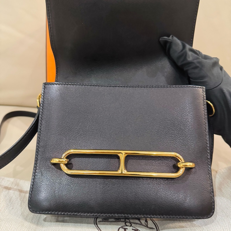 Hermes 愛馬仕 mini Roulis 豬鼻包/斜背包/黑色淡金釦/95新美品-9