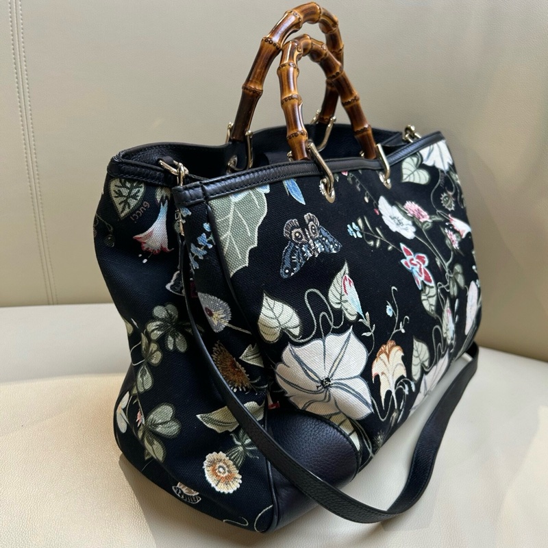 Gucci竹節花卉拼牛皮大Tote-2