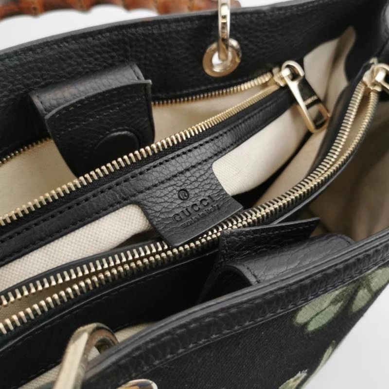 Gucci竹節花卉拼牛皮大Tote-9