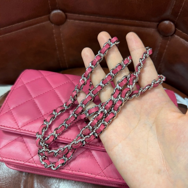 CHANEL 香奈儿 发财WOC链条包 粉色银扣羊皮-2