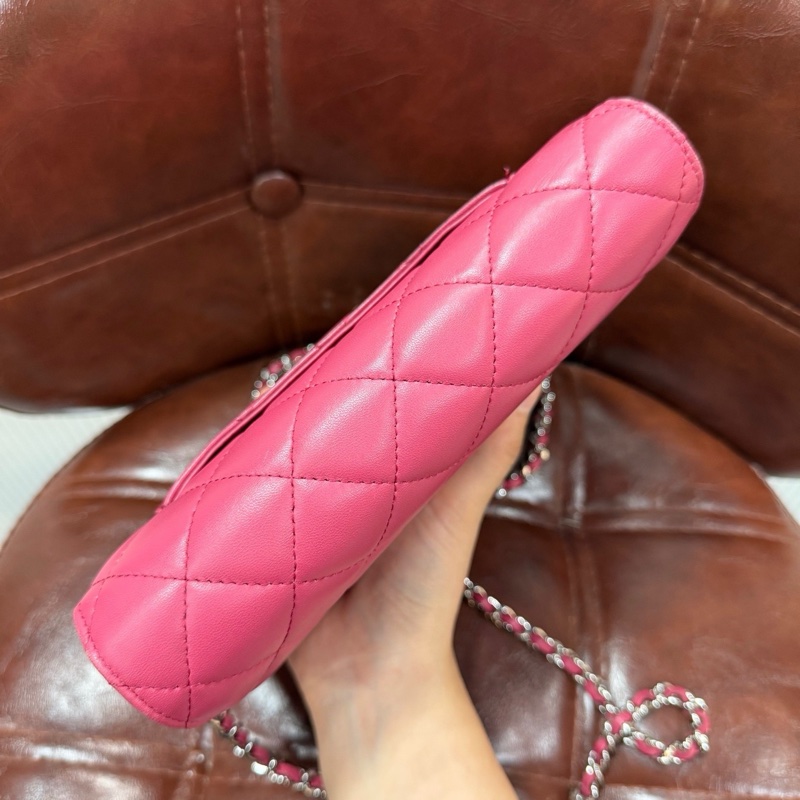 CHANEL 香奈儿 发财WOC链条包 粉色银扣羊皮-6