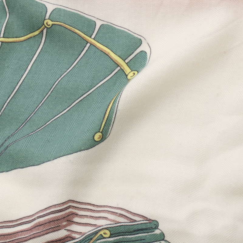 愛馬仕 Carre140 絲巾，絲質羊絨混紡，粉紅色米色多色，二手女款-5