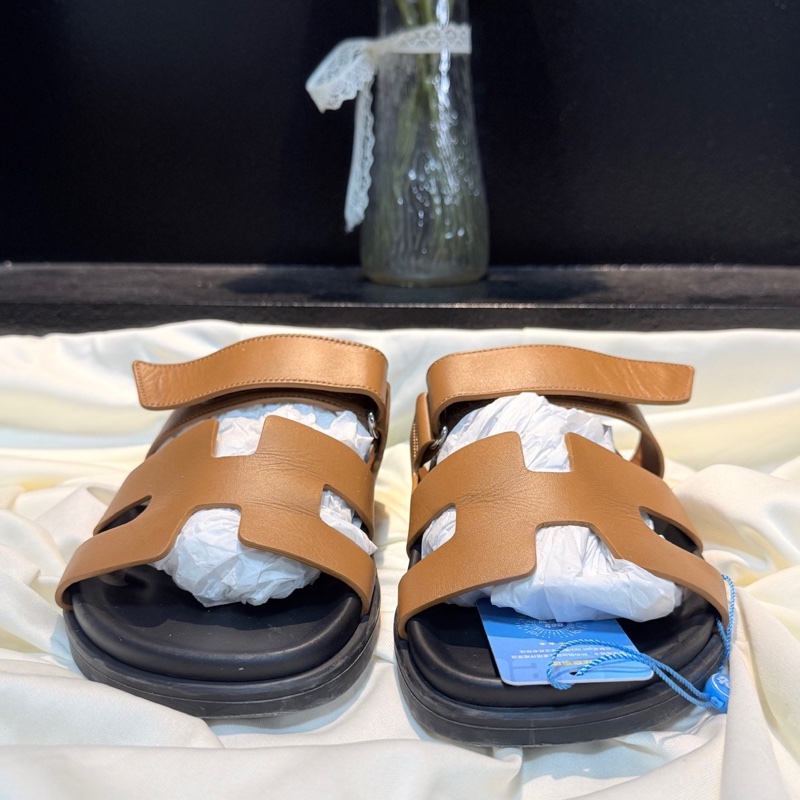 Hermes/愛馬仕 黑棕H綁帶二舅拖鞋 39碼-1