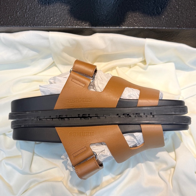 Hermes/愛馬仕 黑棕H綁帶二舅拖鞋 39碼-3