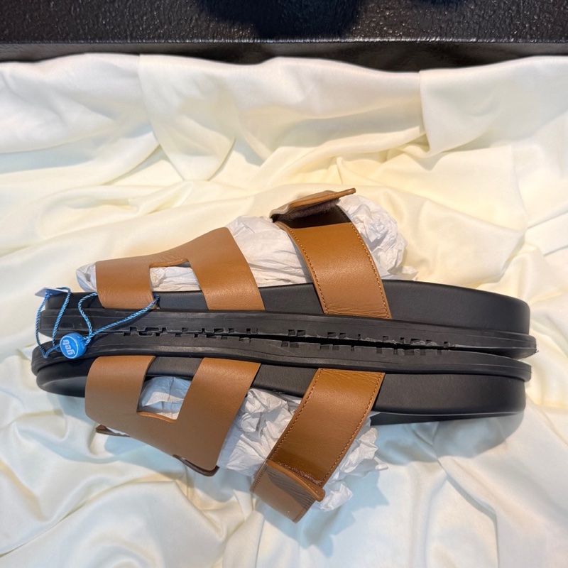 Hermes/愛馬仕 黑棕H綁帶二舅拖鞋 39碼-4