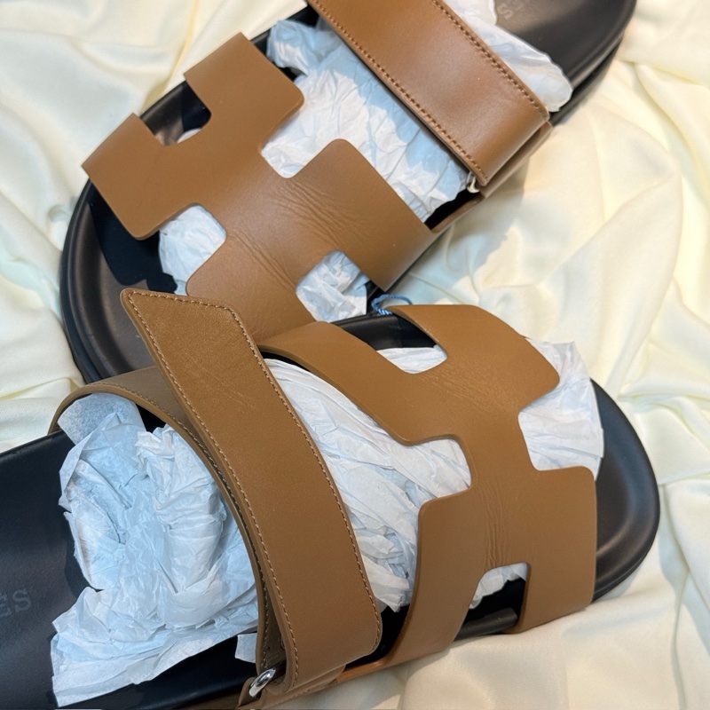 Hermes/愛馬仕 黑棕H綁帶二舅拖鞋 39碼-7