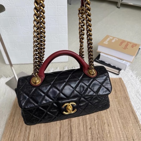 Chanel • 經典紅手柄黑金油臘牛皮孟買Cf 25 全網唯一☝🏻