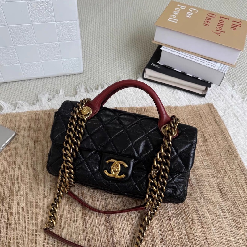 Chanel • 經典紅手柄黑金油臘牛皮孟買Cf 25 全網唯一☝🏻-1