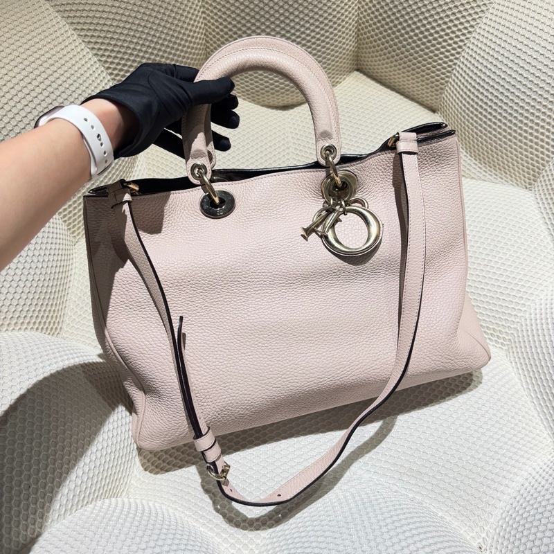 Dior • 經典櫻花粉荔枝牛皮斜背包 大號 🈶原廠肩帶-3