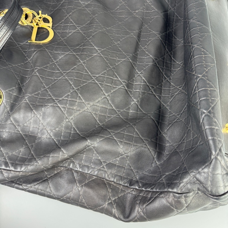 Dior • Lady Dior 黑金全皮騰格紋托特包-3